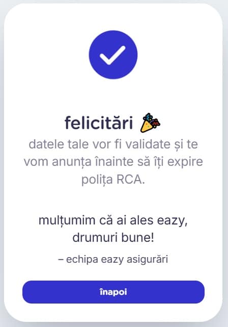 confirmare inscriere reminder rca